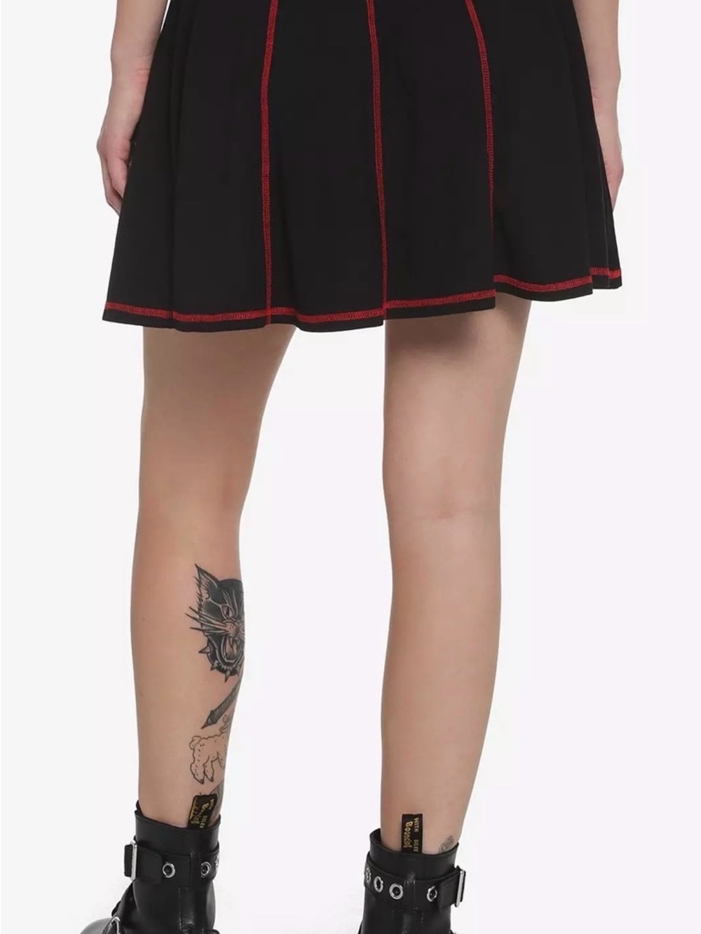 Hot Topic Black Red Contrast Stitch Pleated Skater Mini Skirt Size Large Punk - Picture 11 of 11